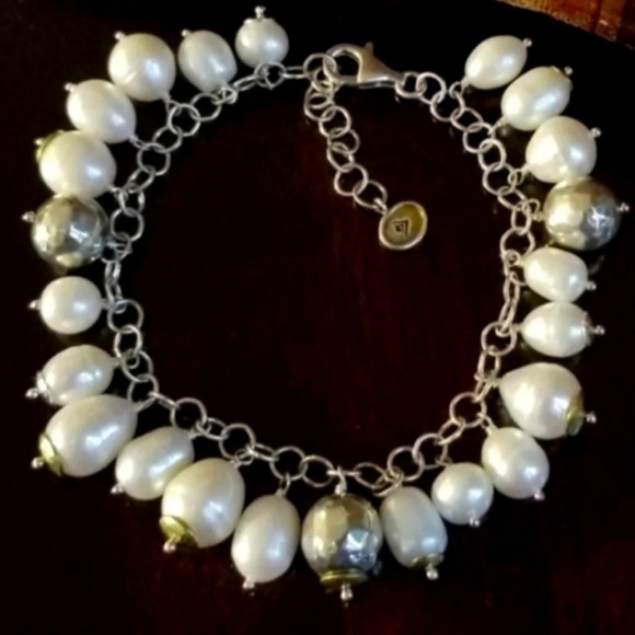 Silpada Vintage Sterling Silver Pearls & Brass Bracelet Flirt Alert Cha Cha ⛓️💥 - Picture 2 of 6